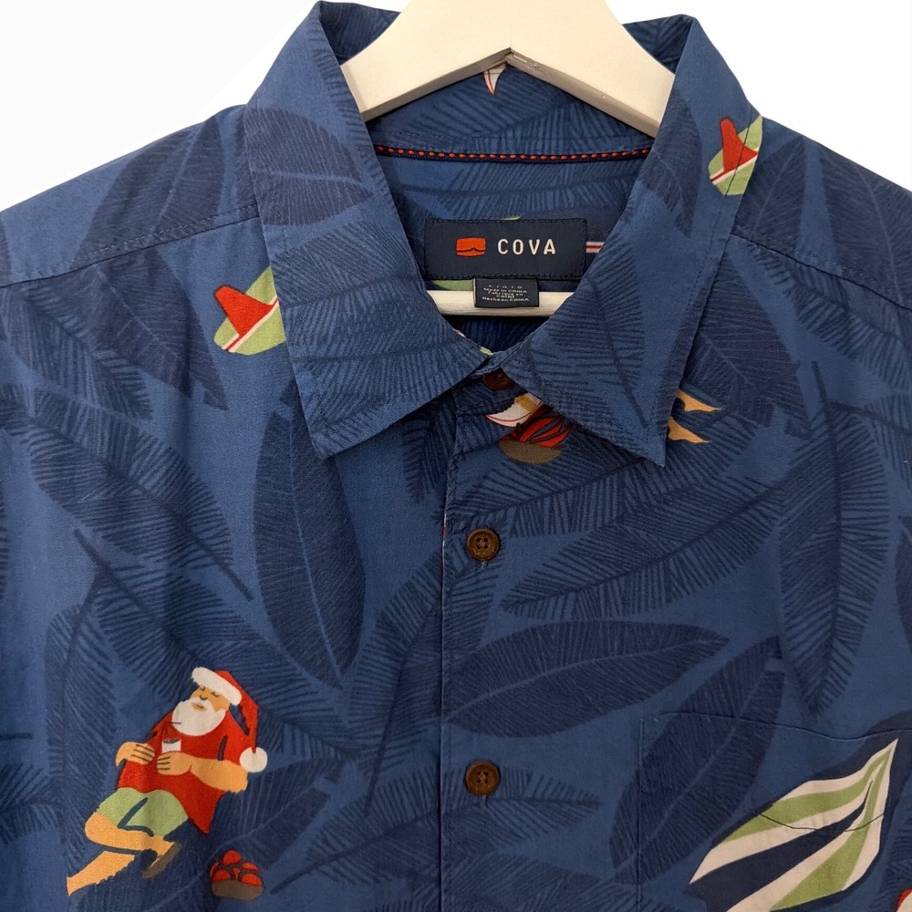 Cova Kalikimaka 2017‎ Limited Edition Mens Large Christmas Aloha Shirt Navy Blue